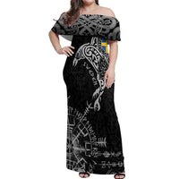 Sweden Viking Ravens Off Shoulder Maxi Dress Vegvisir Runes Pattern - Wonder Print Shop