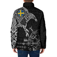 Sweden Viking Ravens Padded Jacket Vegvisir Runes Pattern - Wonder Print Shop