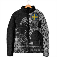 Sweden Viking Ravens Padded Jacket Vegvisir Runes Pattern - Wonder Print Shop