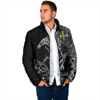 Sweden Viking Ravens Padded Jacket Vegvisir Runes Pattern - Wonder Print Shop