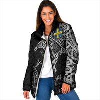 Sweden Viking Ravens Padded Jacket Vegvisir Runes Pattern - Wonder Print Shop