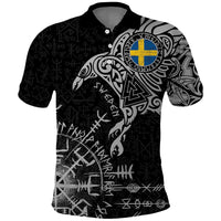 Sweden Viking Ravens Polo Shirt Vegvisir Runes Pattern - Wonder Print Shop