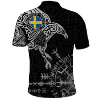 Sweden Viking Ravens Polo Shirt Vegvisir Runes Pattern - Wonder Print Shop