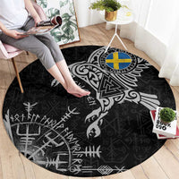 Sweden Viking Ravens Round Carpet Vegvisir Runes Pattern - Wonder Print Shop
