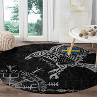 Sweden Viking Ravens Round Carpet Vegvisir Runes Pattern - Wonder Print Shop