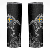 Sweden Viking Ravens Skinny Tumbler Vegvisir Runes Pattern - Wonder Print Shop