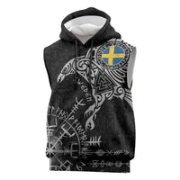 Sweden Viking Ravens Sleeveless Hoodie Vegvisir Runes Pattern - Wonder Print Shop