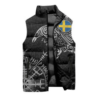 Sweden Viking Ravens Sleeveless Puffer Jacket Vegvisir Runes Pattern - Wonder Print Shop