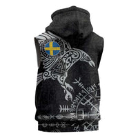 Sweden Viking Ravens Sleeveless Zip Hoodie Vegvisir Runes Pattern - Wonder Print Shop
