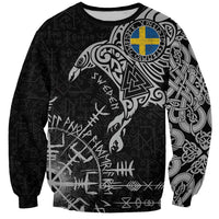Sweden Viking Ravens Sweatshirt Vegvisir Runes Pattern - Wonder Print Shop