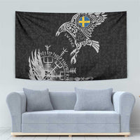 Sweden Viking Ravens Tapestry Vegvisir Runes Pattern - Wonder Print Shop