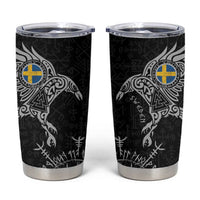 Sweden Viking Ravens Tumbler Cup Vegvisir Runes Pattern - Wonder Print Shop