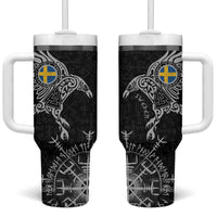 Sweden Viking Ravens Tumbler With Handle Vegvisir Runes Pattern - Wonder Print Shop