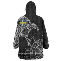 Sweden Viking Ravens Wearable Blanket Hoodie Vegvisir Runes Pattern - Wonder Print Shop
