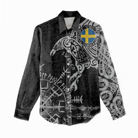 Sweden Viking Ravens Women Casual Shirt Vegvisir Runes Pattern - Wonder Print Shop