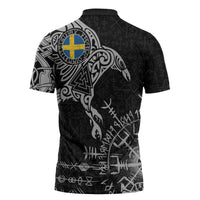 Sweden Viking Ravens Zipper Polo Shirt Vegvisir Runes Pattern - Wonder Print Shop