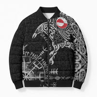 Greenland Viking Ravens Bomber Puffer Jacket Vegvisir Runes Pattern - Wonder Print Shop