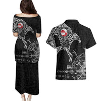 Greenland Viking Ravens Couples Matching Puletasi and Hawaiian Shirt Vegvisir Runes Pattern - Wonder Print Shop