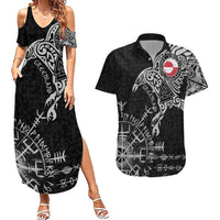 Greenland Viking Ravens Couples Matching Summer Maxi Dress and Hawaiian Shirt Vegvisir Runes Pattern - Wonder Print Shop