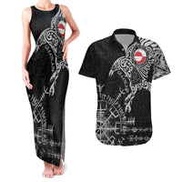 Greenland Viking Ravens Couples Matching Tank Maxi Dress and Hawaiian Shirt Vegvisir Runes Pattern - Wonder Print Shop
