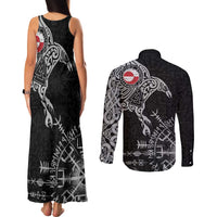Greenland Viking Ravens Couples Matching Tank Maxi Dress and Long Sleeve Button Shirt Vegvisir Runes Pattern - Wonder Print Shop