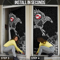 Greenland Viking Ravens Door Cover Vegvisir Runes Pattern - Wonder Print Shop