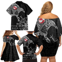 Greenland Viking Ravens Family Matching Off Shoulder Short Dress and Hawaiian Shirt Vegvisir Runes Pattern - Wonder Print Shop