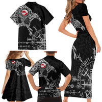 Greenland Viking Ravens Family Matching Short Sleeve Bodycon Dress and Hawaiian Shirt Vegvisir Runes Pattern - Wonder Print Shop