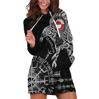 Greenland Viking Ravens Hoodie Dress Vegvisir Runes Pattern - Wonder Print Shop