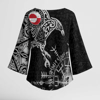 Greenland Viking Ravens Kimono Sleeve Blouse Vegvisir Runes Pattern - Wonder Print Shop