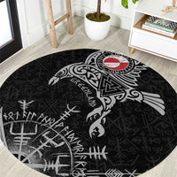Greenland Viking Ravens Round Carpet Vegvisir Runes Pattern - Wonder Print Shop