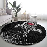 Greenland Viking Ravens Round Carpet Vegvisir Runes Pattern - Wonder Print Shop