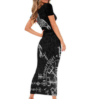 Greenland Viking Ravens Short Sleeve Bodycon Dress Vegvisir Runes Pattern - Wonder Print Shop