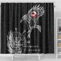 Greenland Viking Ravens Shower Curtain Vegvisir Runes Pattern - Wonder Print Shop