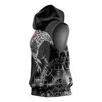 Greenland Viking Ravens Sleeveless Hoodie Vegvisir Runes Pattern - Wonder Print Shop