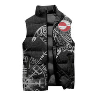 Greenland Viking Ravens Sleeveless Puffer Jacket Vegvisir Runes Pattern - Wonder Print Shop