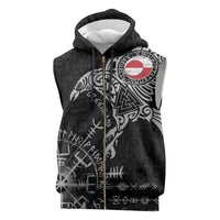 Greenland Viking Ravens Sleeveless Zip Hoodie Vegvisir Runes Pattern - Wonder Print Shop