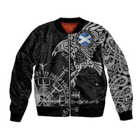 Scotland Viking Ravens Bomber Jacket Vegvisir Runes Pattern - Wonder Print Shop
