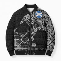 Scotland Viking Ravens Bomber Puffer Jacket Vegvisir Runes Pattern - Wonder Print Shop