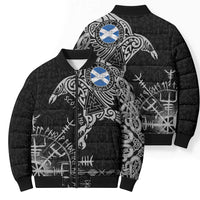 Scotland Viking Ravens Bomber Puffer Jacket Vegvisir Runes Pattern - Wonder Print Shop