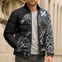 Scotland Viking Ravens Bomber Puffer Jacket Vegvisir Runes Pattern - Wonder Print Shop