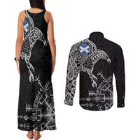 Scotland Viking Ravens Couples Matching Tank Maxi Dress and Long Sleeve Button Shirt Vegvisir Runes Pattern - Wonder Print Shop