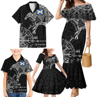 Scotland Viking Ravens Family Matching Mermaid Dress and Hawaiian Shirt Vegvisir Runes Pattern - Wonder Print Shop