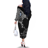 Scotland Viking Ravens Family Matching Off The Shoulder Long Sleeve Dress and Hawaiian Shirt Vegvisir Runes Pattern - Wonder Print Shop