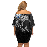 Scotland Viking Ravens Family Matching Off Shoulder Short Dress and Hawaiian Shirt Vegvisir Runes Pattern - Wonder Print Shop