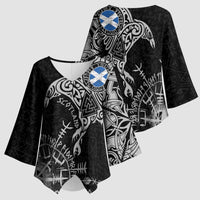 Scotland Viking Ravens Kimono Sleeve Blouse Vegvisir Runes Pattern - Wonder Print Shop