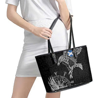 Scotland Viking Ravens Leather Tote Bag Vegvisir Runes Pattern - Wonder Print Shop