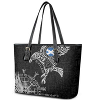 Scotland Viking Ravens Leather Tote Bag Vegvisir Runes Pattern - Wonder Print Shop