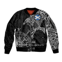 Scotland Viking Ravens Sleeve Zip Bomber Jacket Vegvisir Runes Pattern - Wonder Print Shop