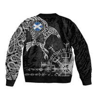 Scotland Viking Ravens Sleeve Zip Bomber Jacket Vegvisir Runes Pattern - Wonder Print Shop